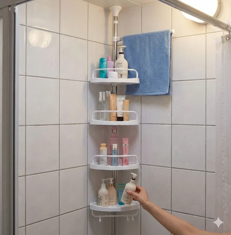 Detalle estantes esquinero ducha