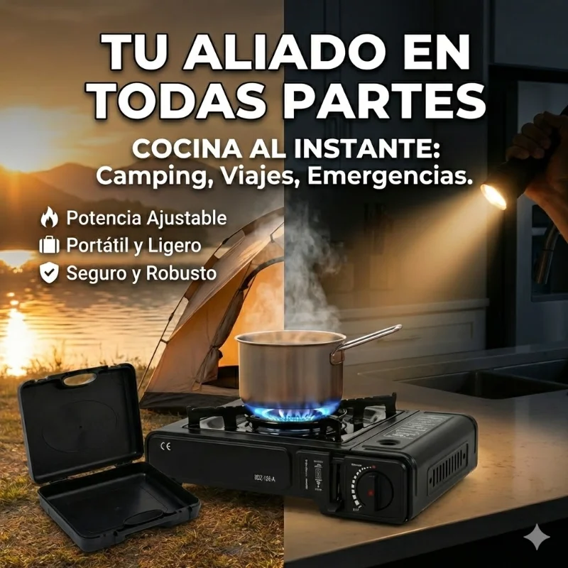 Detalle de válvulas y seguridad del anafe portátil a gas