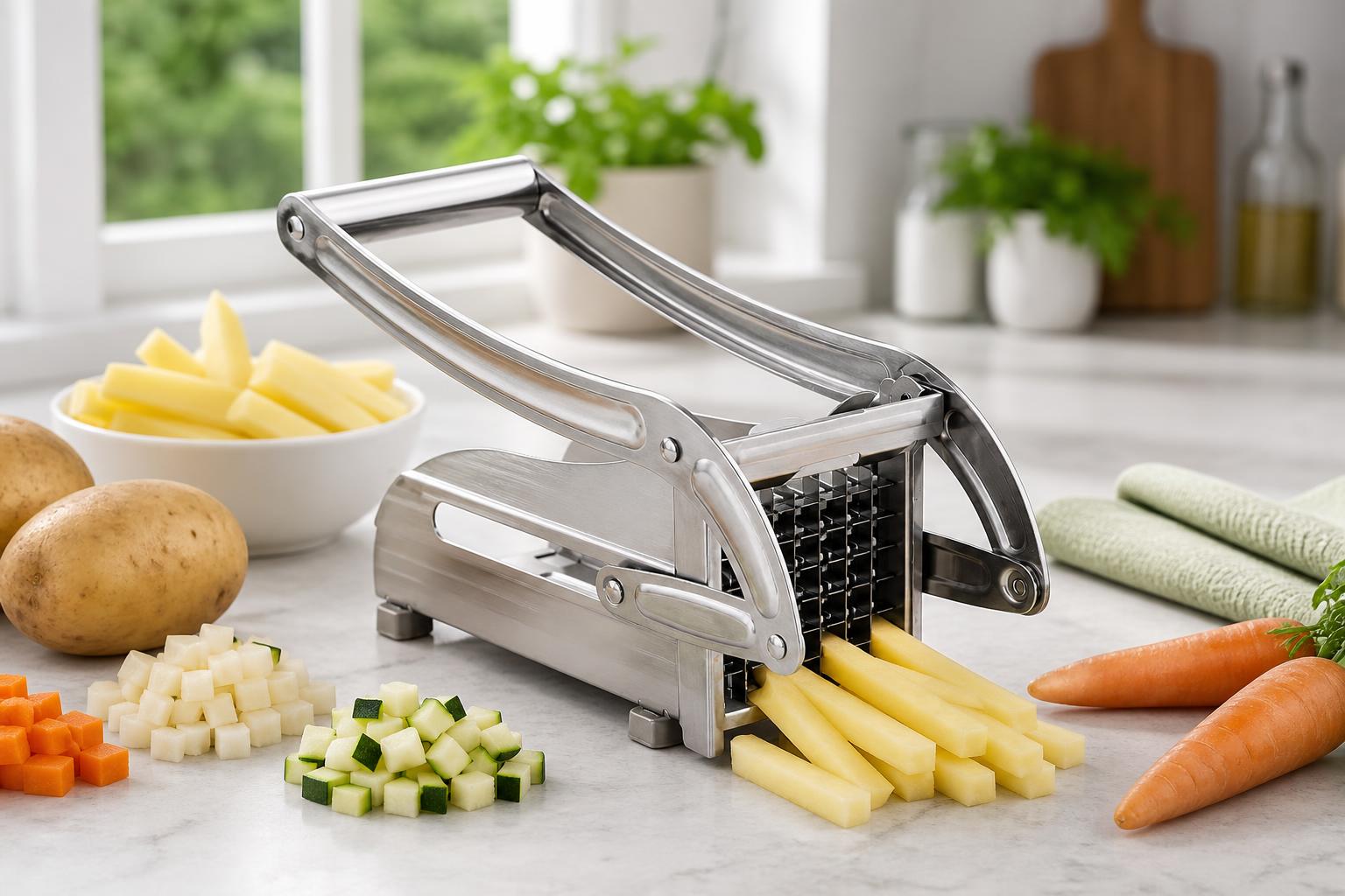 Cortador multifuncional de papas y vegetales en cocina