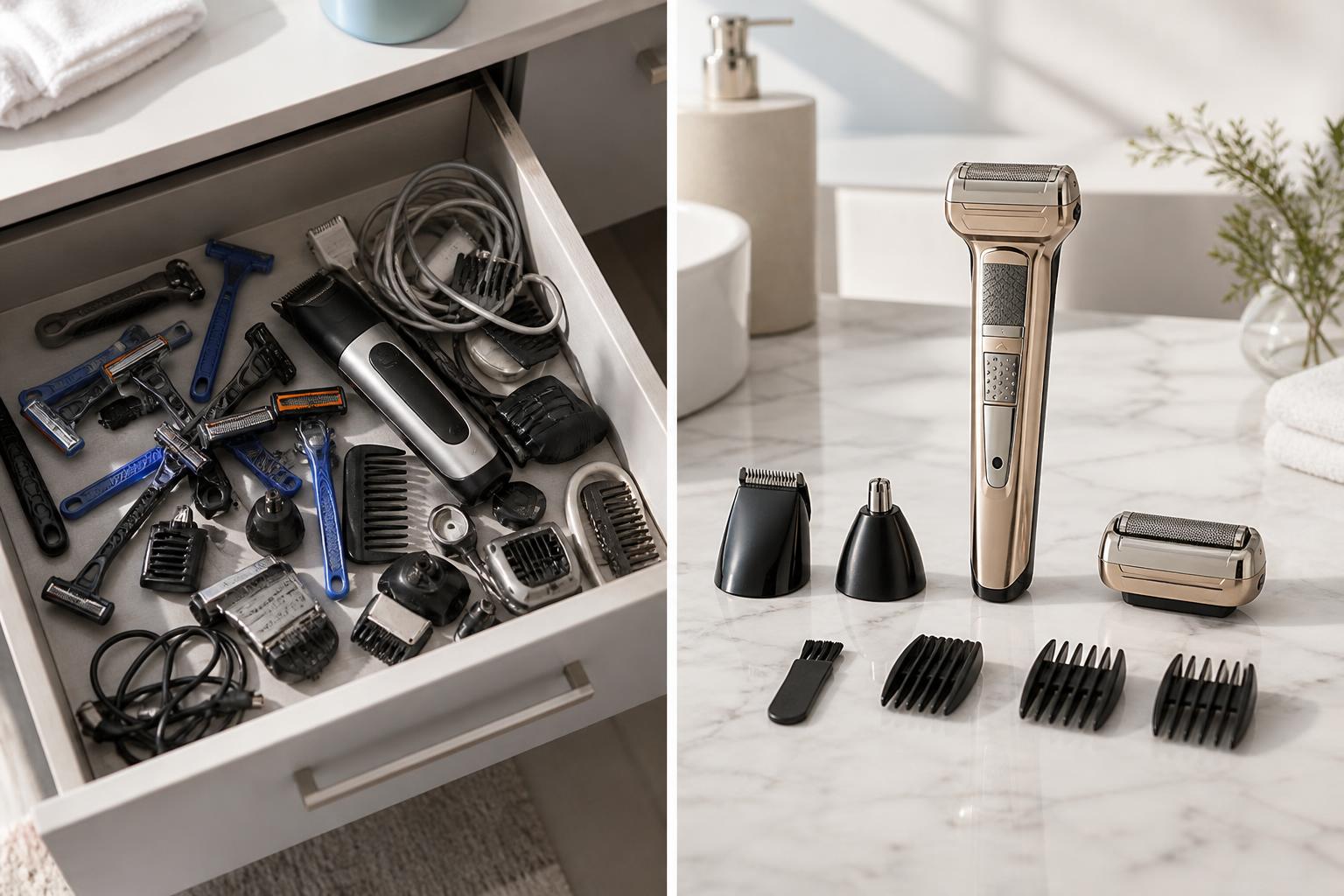 Antes y después de ordenar herramientas de grooming con máquina 3 en 1