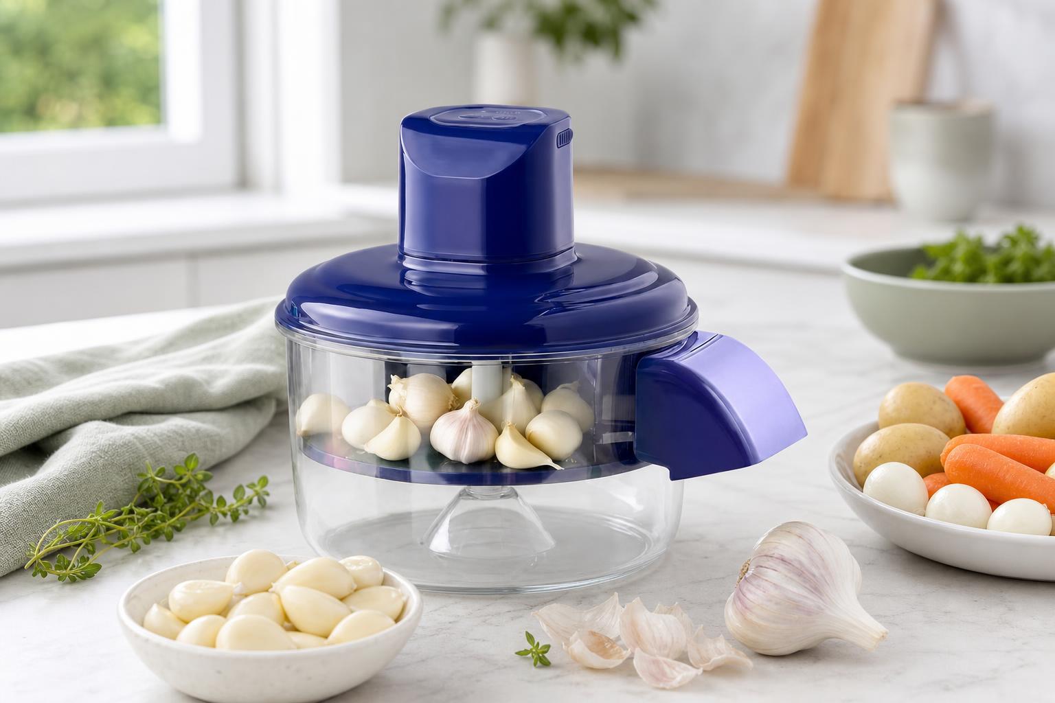 Pelador automático de ajo y vegetales en cocina