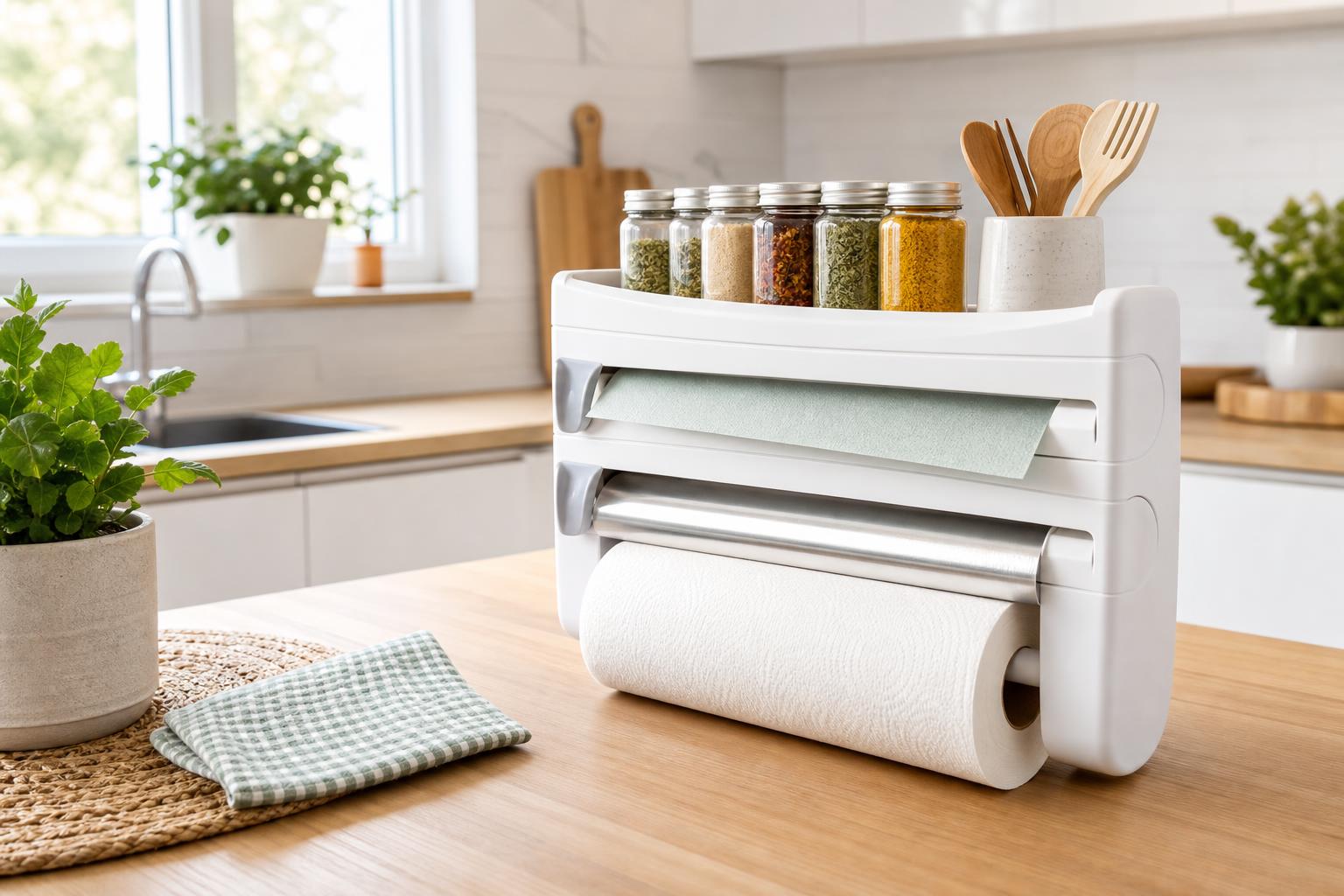 Repisa organizadora para cocina 4 en 1 con especias y utensilios ordenados