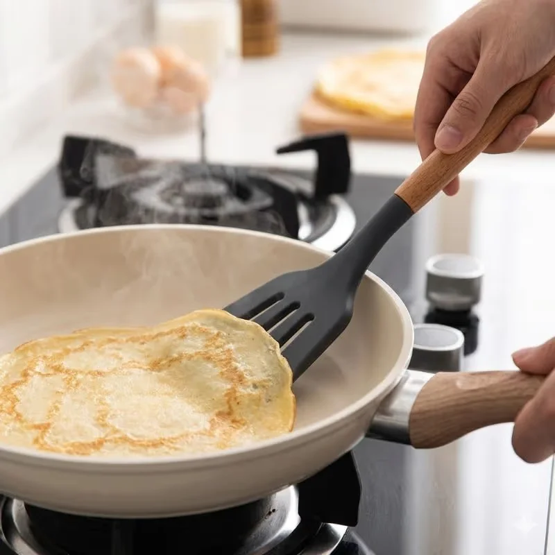 Set Utensilios Cocina Silicona y Madera